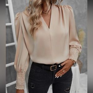 Luxe puff sleeve shirred cuff top